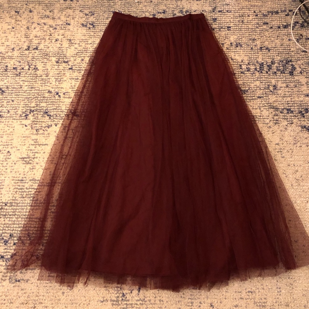 Bhldn Jenny Yoo Tulle Floor Length Skirt Gown Maroon